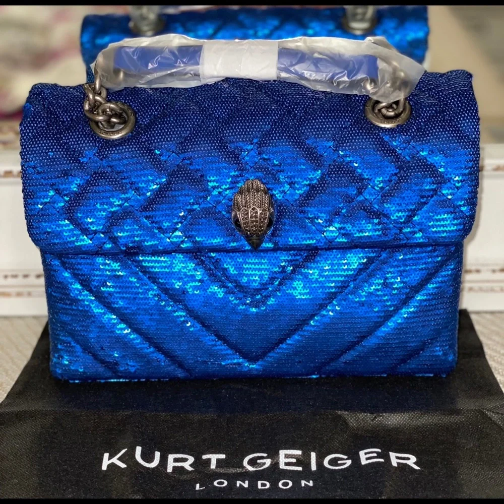 KURT GEIGER LONDON Kensington Blue Sequins Shoulder Bag - Picture 5 of 9